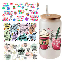 Autocollants UV DTF autocollants pour tasses et bouteilles, motifs « Love Happy Quotes », imperméables, pour verres et bouteilles, transfert UV DTF, autocollants enveloppants pour tasses