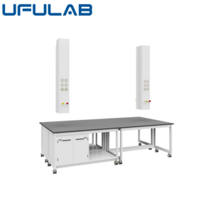 Mesa de Trabajo de Laboratorio de Química de Diseño Moderno con Estructura en H de Acero Laminado en Frío UFU LAB, Superficie de Resina Epoxi y Estante para Reactivos - Product Image 2