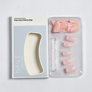 <span class=keywords><strong>Uñas</strong></span> Postizas Tropicales de Verano, Color Rosa Nude, Cuadradas, Onduladas, con Diseño de Flor de Hibisco, Reutilizables, de ABS, con Pegamento para <span class=keywords><strong>Uñas</strong></span>, Estilo Vacaciones en la Playa - Product Image 5