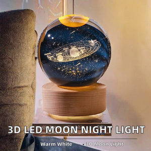 Modern Design 3D LED Night <strong>Light</strong> Luminous Crystal Ball Moon Plug-In USB Eco-friendly Warm White Dimmable 50000 Hours <strong>Table</strong> Lamp - Product Image 3