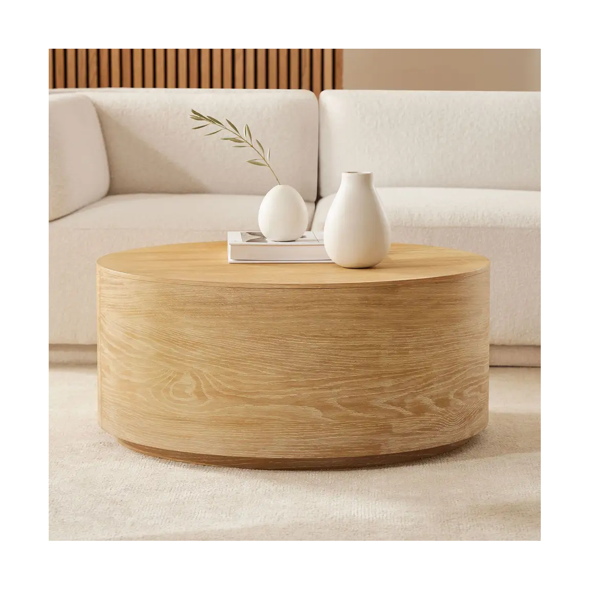 High End Custom Durable Modern Wooden Oak Top Frame Round Living Room Home Furniture Luxury Side Center Coffee Tea Table