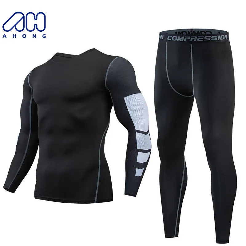 2023 New Design Custom Men's Sports Gym Tight Suits Quick Dry Compression Two Pieces Set Men Shirt And Leggings Sport Suits