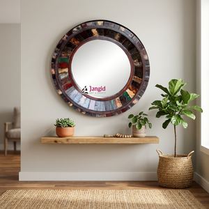 Miroir rond en bois recyclé vintage indien avec cadre fait main, décoration de salon, miroir de salle de bain pour hôtel, ferme - Product Image 6