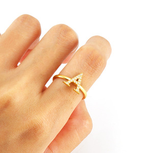 ZOGXIN Letter Ring A-Z English Alphabet Micro Pave Diamond Adjustable Unisex Fashion Jewelry Gift - Product Image 2