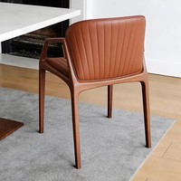 Nouvelle Chaise de Salle à Manger en Cuir Style Italien Minimaliste avec Accoudoirs en Bois Massif, Design Antique, pour Hôtel, Club et Maison