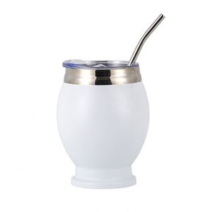 Vaso portátil de 12 oz con diseño de cáscara de huevo, de doble capa, aislado al vacío, de acero inoxidable, para exteriores, con pajita y cuchara. - Product Image 4