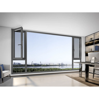 Ventanas de Aluminio de Alta Eficiencia Resistentes al Viento, Venta al por Mayor, Seguras, Duraderas, Modernas, Ventanas Abatibles con Marco de Aluminio y Doble Vidrio