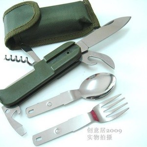 Multi Function Stainless Steel Knife Set With Spoon Fork For Camping Outdoor Survival <b>Tools</b> Seven In One - Product Image 5