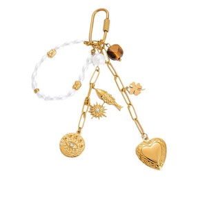 Colgante de Bolso con Cuentas en Forma de Corazón, Imitación de Perla, Cadena Dorada, Accesorio Unisex para Uso Diario - Product Image 5