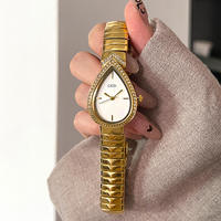 Montre-bracelet à quartz 52135 avec cadran unique en forme de goutte d'eau, incrustée de diamants, bracelet extensible en alliage, montre de mode de niche pour femme, étanche, élégante