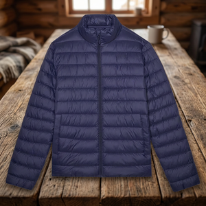 Men's Blue Stand Collar Puffer Jacket Windproof Casual Winter <b>Coat</b> <b>Zipper</b> Closure Polyester Wadding Regular Fit - Product Image 4