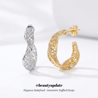 Boucles d'oreilles clous géométriques à volants en zircon, creuses en filigrane de cuivre, bijoux d'oreille pour femme, idéales pour les soirées