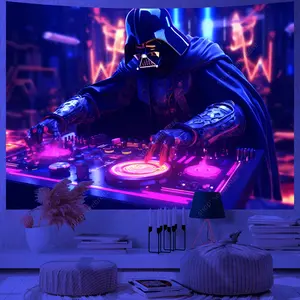 Bohème dessin animé personnage UV réactif Polyester tapisserie DJ musique Animal mur couverture Kawaii chambre décor à la maison décor de fête - Product Image 4