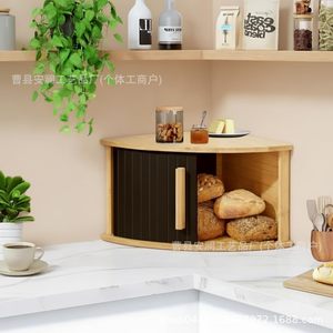 Boîte à pain d'angle en bambou 29cm X 29cm X 20cm avec couvercle coulissant, rangement de cuisine, couleur bois naturel - Product Image 2