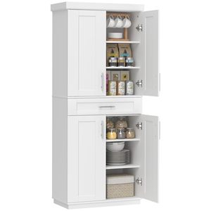 Armoire de rangement de cuisine moderne SENYU blanche avec 4 portes et 1 tiroir, unité de garde-manger multifonctionnelle - Product Image 1