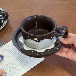 Ensemble tasse et soucoupe en grès rétro peint à la main, couleur marron, <span class=keywords><strong>250</strong></span> ml, mug de petit-déjeuner, cadeau - Product Image 4