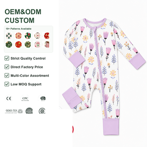 Mameluco de Bambú para Bebé con Estampado Personalizado, 95% Bambú, 5% Elastano, Cierre de Cremallera Bidireccional, Manga Larga, Mameluco de Bambú para <span class=keywords><strong>Recién</strong></span> <span class=keywords><strong>Nacido</strong></span> - Product Image 1