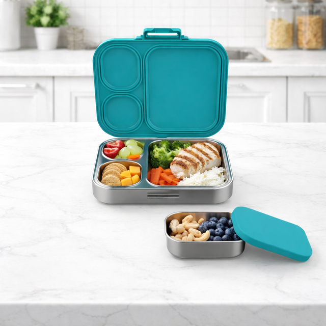 Classic Style Stainless Steel Metal Bento Lunch Boxes Abs Lid Silicone Sealing  New Design Rectangle Kids Food Container