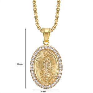 Collar con Colgante de la Virgen María, Estilo Hip Hop Religioso, Acero Inoxidable, Chapado en Oro de 18k, con Pedrería, para Hombre - Product Image 4
