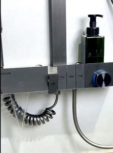 Ensemble de douche thermostatique LED <span class=keywords><strong>noir</strong></span> avec barre coulissante en acier inoxydable, jets de pluie et de main, finition mate et polie, pour appartement et hôpital - Product Image 4