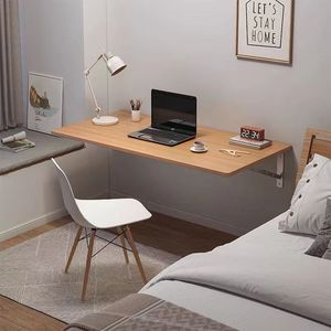 Escritorio plegable para colgar en la pared para estudiar y escribir, escritorio suspendido montado en la pared y combinación de estantería de madera natural - Product Image 4