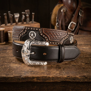 Ceinture en cuir de vachette avec logo imprimé par transfert thermique, boucle en acier personnalisée avec crâne, motif floral imperméable, OEM ODM, BS INTERNATIONAL - Product Image 1