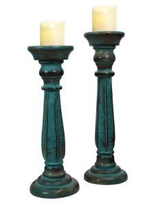 Vintage Distressed Wooden Candlestick Holder Set Elegant <b>Tall</b> Candle Stand for Living Room Wedding <b>Table</b> Home Decor - Product Image 4