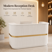 Comptoir de réception de luxe léger cannelé, coins arrondis, décor doré, en MDF, taille personnalisée pour salon de beauté, bureau, boutique