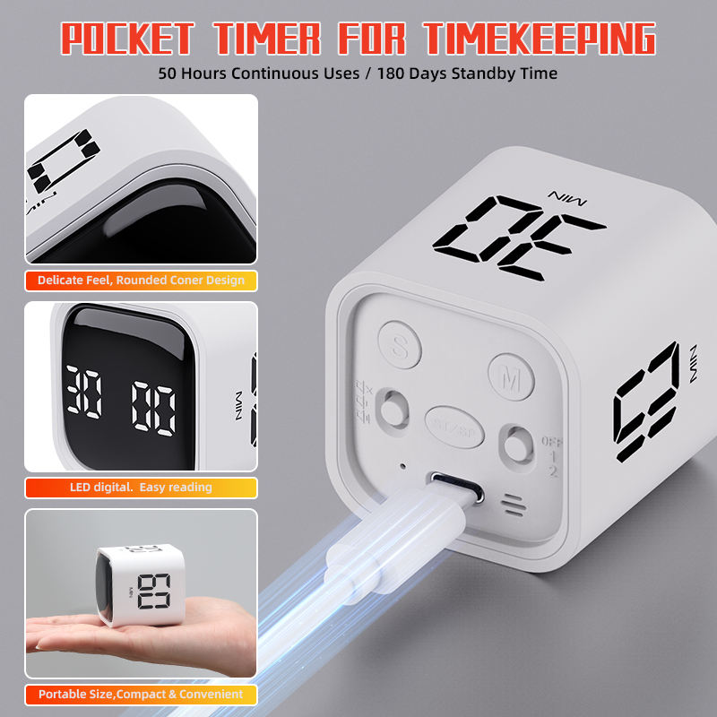 5/10/30/60 Mini Desk Cube Flip 3 in 1 Visual Countdown Timer Custom Time Smart Touch Timer with Button and Led Display