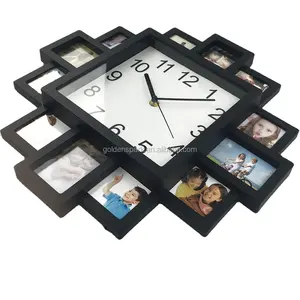 12 MULTI APERTURE MODERN COLLAGE PHOTO FAMILY PICTURE FRAME & TIME WALL CLOCK