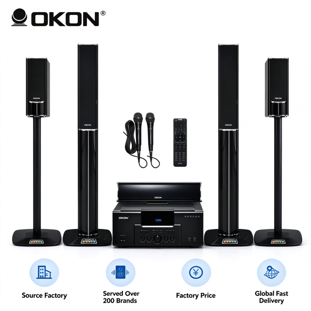 OKON 5.1 Channel Home Theater System Karaoke Speaker System USB Wireless Microphone Surround Sound Home Theatre for Living Room