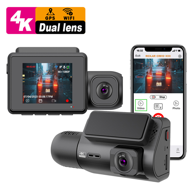 2-Inch 4K WiFi GPS Dual Lens Dashcam Black Car Video Recorder Camera with Sony Lenses Front and Rear Facing 4K Car Black Box