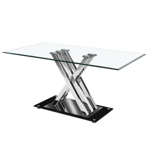 Modern Kitchen Office Dining Room Extendable Square Counter Height Glass Dining Table Set