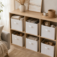 Lot de 6 cubes de rangement pliables en tissu non tissé, bacs de rangement ouverts, renforcés avec carton gris de 2,0 mm pour placard et armoire