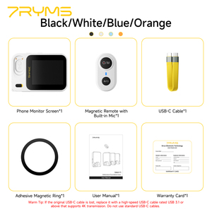 7RYMS Qshot V1 (Orange) Flexible, magnétique, rechargeable, écran IPS 2,41 pouces à vision complète, résolution 480x640, photographie multifonctionnelle - Product Image 2