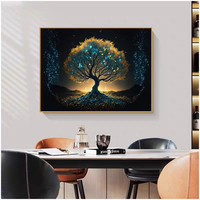 Décoration d'intérieur 3D en gros, design tendance, arbre à monnaie, peinture décorative moderne minimaliste en porcelaine dorée et cristal vibrant