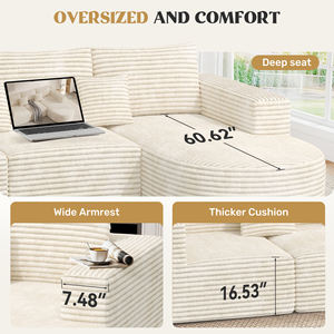 Ensemble de canapé modulaire convertible sans armature, rembourrage en éponge, en forme de L, avec chaise longue, lit, ottoman, design moderne, massage, école - Product Image 3