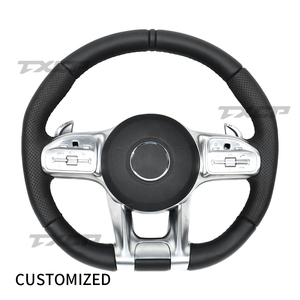 Volant en cuir pleine fleur compatible avec Benz C43 GLC63 E53 CLS53 A220 S560 GLE63 W205 W206 W204 W213 W222 W207 W219 W218 <span class=keywords><strong>AMG</strong></span> W211 - Product Image 1