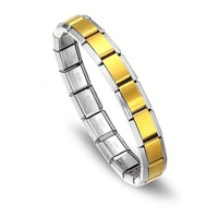Pulsera Italiana de Eslabones de Acero Inoxidable con Baño de Oro de 18K, Geométrica, Casual/Deportiva, Unisex