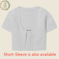 KD fabricant de tricot personnalisé OEM ODM pull à manches longues ouvert sur le devant avec chaîne tricots poilu fourrure Mohair fausse fourrure Cardigan