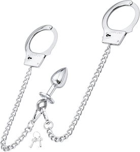 Set de Tapones Anales Metálicos con Esposas Sexuales SM, Restricciones BDSM, Equipo de <span class=keywords><strong>Bondage</strong></span>, Juguetes Sexuales Fetichistas para Adultos, Juegos SM, Juguete Sexual - Product Image 1