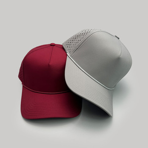 Casquette personnalisée en nylon imperméable à 5 panneaux avec découpe laser en forme de goutte d'eau et boucle en cuivre doré, fabriquée par Meilin - Product Image 4
