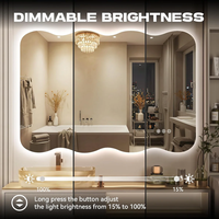 Miroir de salle de bain moderne mural argenté, rétroéclairé, anti-buée, avec interrupteur tactile LED de luxe, miroir de vanité asymétrique pour la décoration intérieure