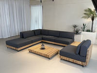 Ensemble de canapés en teck moderne, fauteuil lounge, jardin, en forme de L, luxe, cour, patio, hôtel, canapé modulaire d'extérieur