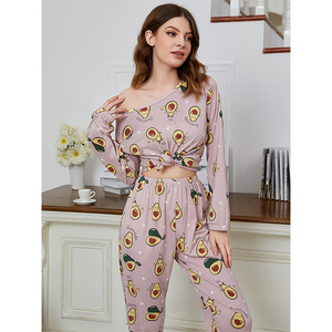 Liscio su misura <span class=keywords><strong>pigiama</strong></span> da donna a maniche lunghe e pantaloni Set due pezzi, seta latte <span class=keywords><strong>con</strong></span> stampa dinosauro All-over dei cartoni animati. - Product Image 3