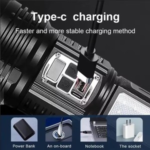 1000000LM ไฟฉาย LED ที่ทรงพลังที่สุดแบบชาร์จไฟได้ Type-c ไฟฉายระยะไกล 600M ไฟฉายยุทธวิธีสำหรับตกปลาล่าสัตว์ - Product Image 3