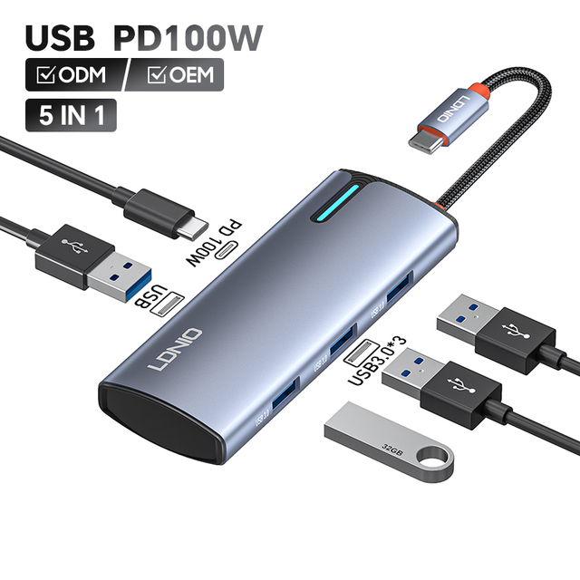 LDNIO DS-15U Usb Type c Hub 5 in 1 Usb Hub Multi Function Adapter for MacBook Pro and Type C Windows Laptops