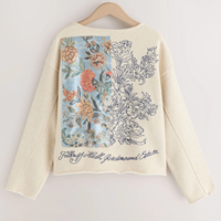 Sweat-shirt personnalisé pour femme, style vintage, jacquard floral, patchwork, broderie, style cottagecore, pull en tricot surdimensionné, col rond