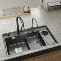 Éviers de cuisine complets YEETE Premium en acier inoxydable 304 à double cuve, cascade haute pression, LED numérique, anti-rayures, nano