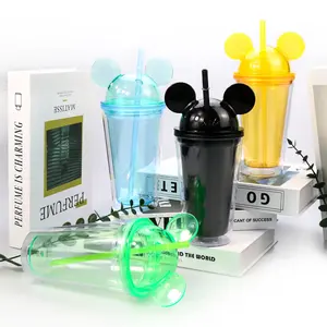 Whole sale Hot Selling New Double Wall 16oz Acrylic Plastic Mouse Ear Water Bottle Cup Tumbler Mug